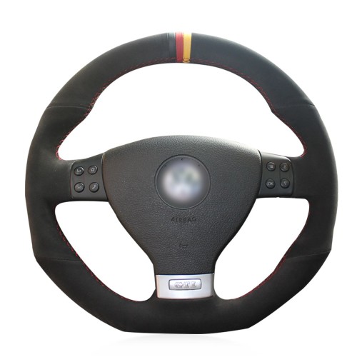 Loncky Auto Custom Fit OEM Black Suede Steering Wheel Cover for Volkswagen Golf 5 Mk5 GTI VW Golf 5 R32 Passat R GT 2005 Accessories