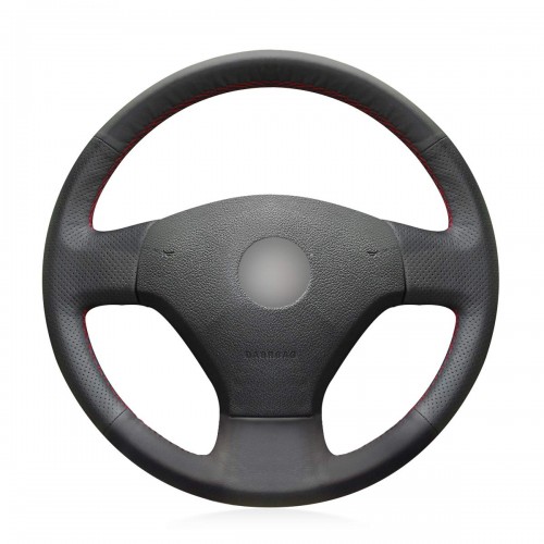 Loncky Auto Custom Fit OEM Black Genuine Leather Steering Wheel Cover for Volkswagen VW Jetta 5 2006 2007 2008 2009 2010 Old Jetta Accessories 