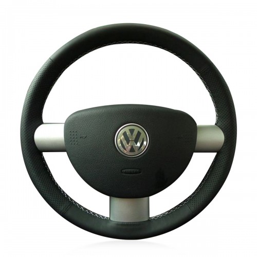 Loncky Auto Custom Fit OEM Black Genuine Leather Car Steering Wheel Cover for Volkswagen VW Beetle 2003 2004 2005 2006 2007 2008 2009 2010 Accessories