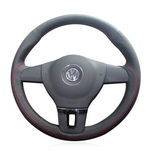 Loncky Auto Custom Fit OEM Black Genuine Leather Car Steering Wheel Cover for Volkswagen VW GOL Tiguan Passat B7 Passat CC Touran Jetta Mk6 Accessories
