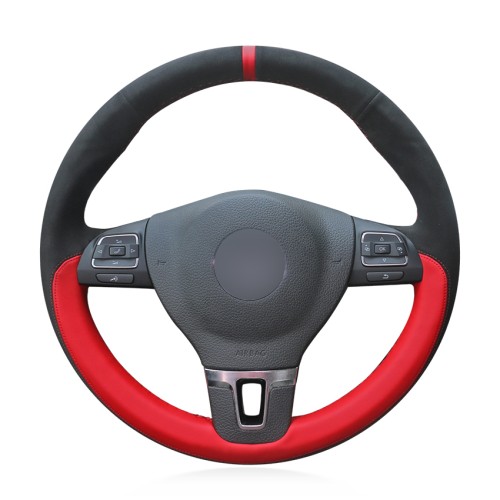 Loncky Auto Custom Fit OEM Black Red Suede Leather Car Steering Wheel Cover for Volkswagen VW GOL Tiguan Passat B7 Passat CC Touran Jetta Mk6 Accessories