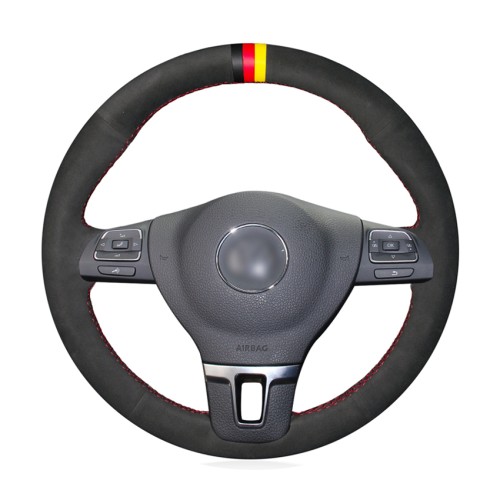Loncky Auto Custom Fit OEM Black Suede Leather Car Steering Wheel Cover for Volkswagen VW GOL Tiguan Passat B7 Passat CC Touran Jetta Mk6 Accessories