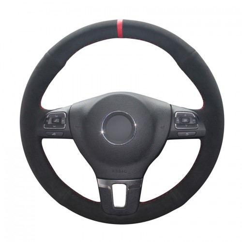 Loncky Auto Custom Fit OEM Black Suede Leather Car Steering Wheel Cover for Volkswagen VW GOL Tiguan Passat B7 Passat CC Touran Jetta Mk6 Accessories