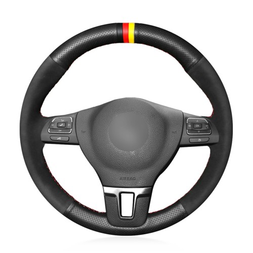 Loncky Auto Custom Fit OEM Black Genuine Leather Suede Car Steering Wheel Cover for Volkswagen VW GOL Tiguan Passat B7 Passat CC Touran Jetta Mk6 Accessories
