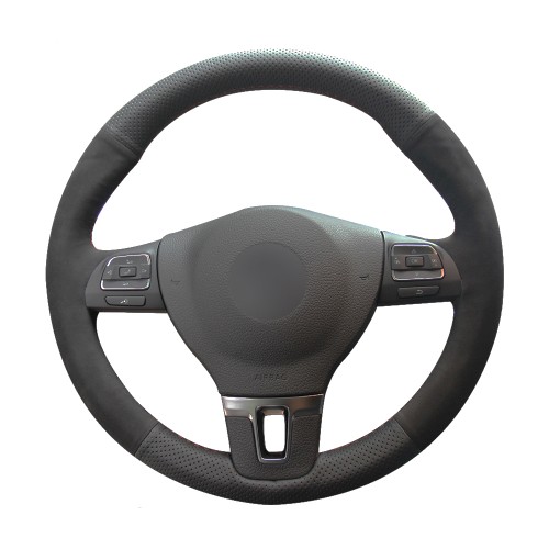 Loncky Auto Custom Fit OEM Black Genuine Leather Suede Car Steering Wheel Cover for Volkswagen VW GOL Tiguan Passat B7 Passat CC Touran Jetta Mk6 Accessories