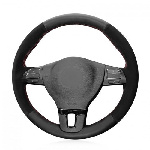 Loncky Auto Custom Fit OEM Black Genuine Leather Suede Car Steering Wheel Cover for Volkswagen VW GOL Tiguan Passat B7 Passat CC Touran Jetta Mk6 Accessories