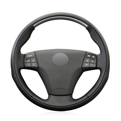 Loncky Auto Custom Fit OEM Black Genuine Leather Car Steering Wheel Cover for Volvo C30 2006 2007 2008 2009 2010 2011 2012 2013 Volvo C70 2008-2010 Accessories