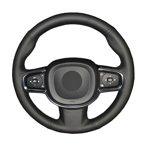 Loncky Auto Custom Fit OEM Black Genuine Leather Car Steering Wheel Cover for Volvo XC90 2016 2017 2018 2019 2020 Volvo S60 2018 2019 Volvo V60 2018 2019 Accessories