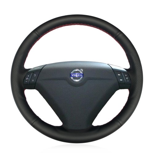 Loncky Auto Custom Fit OEM Black Genuine Leather Car Steering Wheel Cover for Volvo S80 2004 2005 Volvo XC70 2004 2005 2006 2007 Accessories 