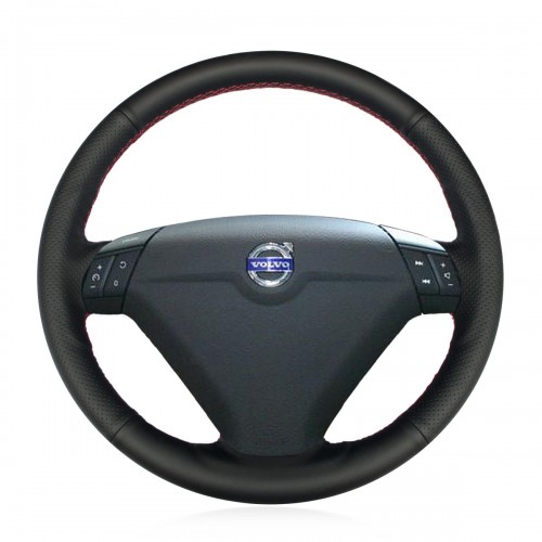 Loncky Auto Custom Fit OEM Black Genuine Leather Car Steering Wheel Cover for Volvo S80 2004 2005 Volvo XC70 2004 2005 2006 2007 Accessories 