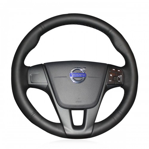 Loncky Auto Custom Fit OEM Black Genuine Leather Car Steering Wheel Cover for Volvo S60 Volvo V40 Volvo V60 Volvo V70 Volvo XC60 Accessories