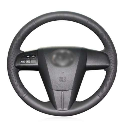 Loncky Auto Custom Fit OEM Black Genuine Leather Steering Wheel Covers for 2010-2013 Mazda Mazda3 /2011-2013 Mazda6 /2012-2015 Mazda5 / 2011 2012 2013 Mazda CX-7 / 2010 2011 2012 2013 2014 2015 Mazda CX-9 Accessories