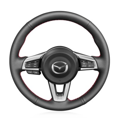 Loncky Auto Custom Fit OEM Black Genuine Leather Car Steering Wheel Cover for Mazda MX-5 MX5 2016 2017 2018 2019 Accessories 