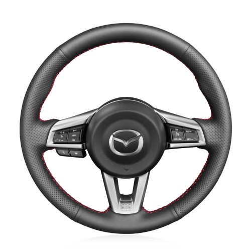 Loncky Auto Custom Fit OEM Black Genuine Leather Steering Wheel Covers for Mazda MX-5 MX5 2016 2017 2018 2019 Accessories 