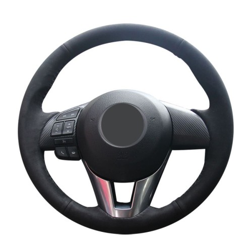 Loncky Auto Custom Fit OEM Black Suede Leather Car Steering Wheel Cover for Mazda CX5 2013 2014 2015 2016 / Mazda 6 2014 2015 2016 / Mazda 3 2014 2015 2016 / Mazda CX3 2016 2017 / Yaris iA Scion iA Accessories