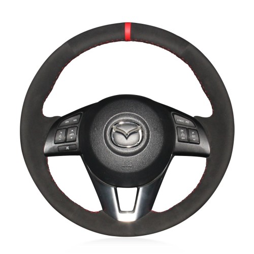 Loncky Auto Custom Fit OEM Black Suede Leather Car Steering Wheel Cover for 2013 2014 2015 2016 Mazda CX-5 2014 2015 2016 Mazda 6 2014 2015 2016 Mazda 3 2016 Mazda CX-3 2016 2017 Scion iA Accessories 