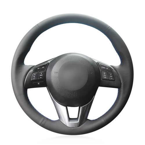 Loncky Auto Custom Fit OEM Black Genuine Leather Car Steering Wheel Cover for Mazda CX5 2013 2014 2015 2016 / Mazda 6 2014 2015 2016 / Mazda 3 2014 2015 2016 / Mazda CX3 2016 2017 / Yaris iA Scion iA Accessories