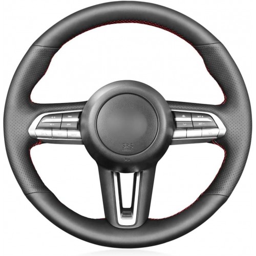 Loncky Black Genuine Leather Car Custom Fit Hand Stitched Steering Wheel Cover for Mazda CX-30 CX30 2020 2021 2022 2023 2024 / Mazda CX50 CX-50 2023 2024 / Mazda Mazda 3 2019 2020 2021 2022 2023 2024 Interior Accessories 
