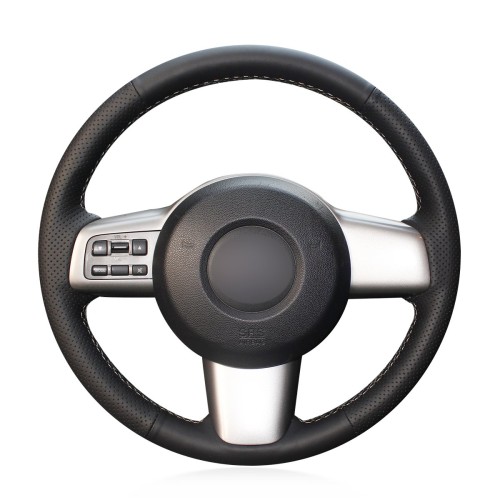 Loncky Auto Custom Fit OEM Black Genuine Leather Steering Wheel Covers for Mazda 2 2008 2009 2010 2011 2012 2013 2014 Accessories