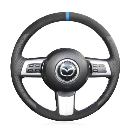 Loncky Auto Custom Fit OEM Black Genuine Leather Car Steering Wheel Cover for Mazda MX-5 MX5 2006 2007 2008 2009 2010 2011 2012 2013 2014 2015 Mazda RX-8 RX8 2009 2010 2011 Mazda CX-7 CX7 2007 2008 2009 Accessories