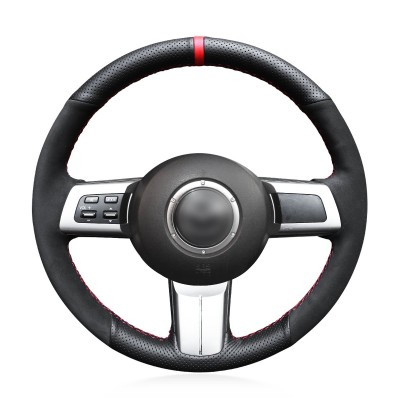 Loncky Auto Custom Fit OEM Black Genuine Leather Black Suede Steering Wheel Covers for Mazda MX-5 MX5 2006 2007 2008 2009 2010 2011 2012 2013 2014 2015 Mazda RX-8 RX8 2009 2010 2011 Mazda CX-7 CX7 2007 2008 2009 Accessories