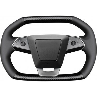 Loncky Black Genuine Leather Carbon Fiber Steering Wheel Cover for Tesla Cybertruck 2023 2024 Car Custom FIt Hand Stitched Interior Accessories