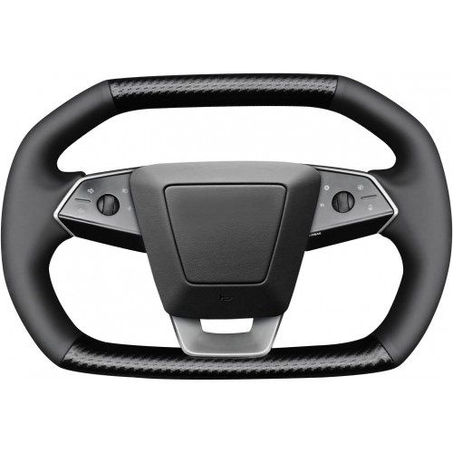 Loncky Black Genuine Leather Carbon Fiber Steering Wheel Cover for Tesla Cybertruck 2023 2024 Car Custom FIt Hand Stitched Interior Accessories