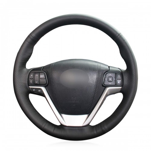 Loncky Auto Custom Fit OEM Black Genuine Leather Steering Wheel Covers for Toyota Avensis Toyota Highlander 2014 2015 2016 2017 2018 2019 Sienna 2015 2016 2017 2018 2019 Accessories 