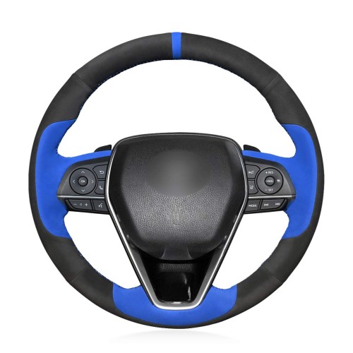 Loncky Auto Custom Fit OEM Black with Blue Suede Steering Wheel Covers for Toyota Camry 2018-2019 Avalon 2019 Corolla 2019-2020 RAV4 2019 Accessories 