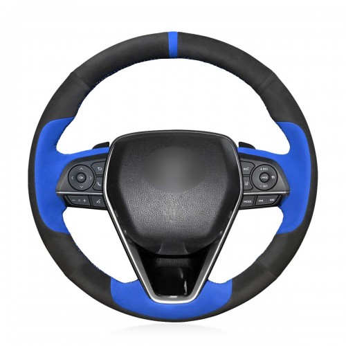 Loncky Auto Custom Fit OEM Black with Blue Suede Steering Wheel Covers for Toyota Camry 2018-2019 Avalon 2019 Corolla 2019-2020 RAV4 2019 Accessories 