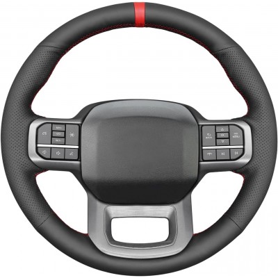 Loncky Black Genuine Leather Carbon Fiber Suede Custom Hand Stitched OEM Steering Wheel Cover for Ford F-150 2021-2024 /Ford F-250 F-350 F-450 F-55- F600 2023 2024 /Ford Expedition 2022-2024 Accessories Custom OEM Parts 
