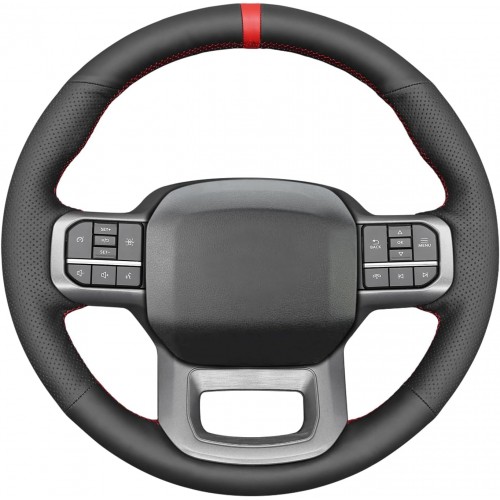 Loncky Black Genuine Leather Carbon Fiber Suede Custom Hand Stitched OEM Steering Wheel Cover for Ford F-150 2021-2024 /Ford F-250 F-350 F-450 F-55- F600 2023 2024 /Ford Expedition 2022-2024 Accessories Custom OEM Parts 
