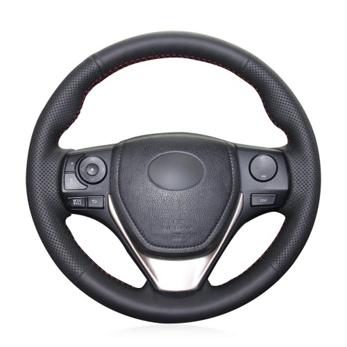 Loncky Auto Black Genuine Leather Custom Fit Steering Wheel Covers for Toyota RAV4 2013-2019 / Corolla 2014-2019 / Corolla iM (US) 2017-2018 / Auris 2013-2016/ for Scion iM 2016 Accessories 