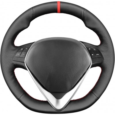 Loncky Black Genuine Leather Steering Wheel Cover for Alfa Romeo Giulietta 2014-2021 / MiTo 2014-2019 Car Interior Accessories
