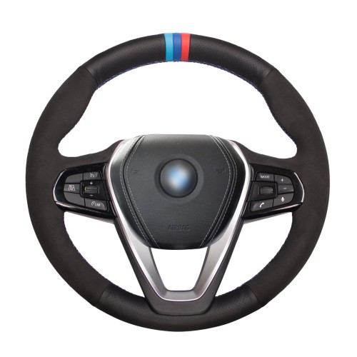 Loncky Auto Custom Fit OEM Black Genuine Leather Black Suede Steering Wheel Cover For BMW G30 530i 540i 520d 530e 2016-2018 G32 630i 630d 2017 2018 G11 G12 730Li 740Li 750Li 2016-2018 Accessories
