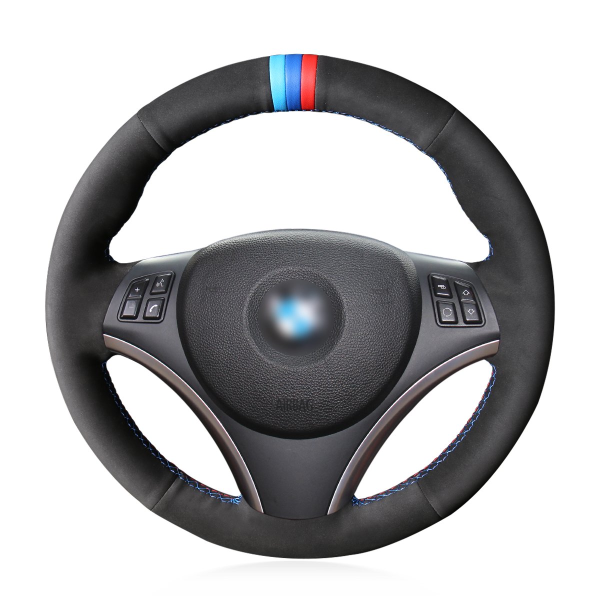 Loncky Black Genuine Leather Custom Steering Wheel Cover for BMW E90