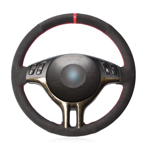 Loncky Auto Black Suede Custom Steering Wheel Cover for BMW E39 E46 325i E53 X5 Interior Accessories Parts 