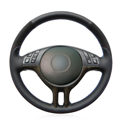 Loncky Auto Black Suede Black Genuine Leather Custom Fit Car Steering Wheel Cover for BMW E39 E46 325i E53 X5 Interior Accessories Parts 