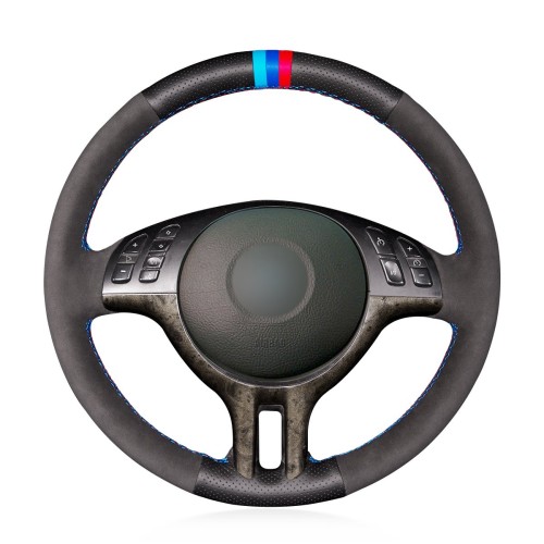 Loncky Auto Black Genuine Leather Custom Steering Wheel Cover for BMW E39 E46 325i E53 X5 Interior Accessories Parts