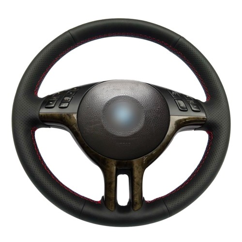 Loncky Auto Black Genuine Leather Custom Steering Wheel Cover for BMW E39 E46 325i E53 X5 Interior Accessories Parts