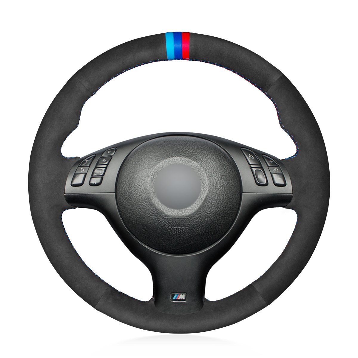 Loncky Black Genuine Leather Custom Steering Wheel Cover for BMW E46