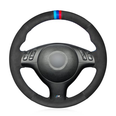 Loncky Auto Black Suede Custom Steering Wheel Cover for BMW E46 E39 330i 540i 525i 530i 330Ci M3 2001-2003 Interior Accessories