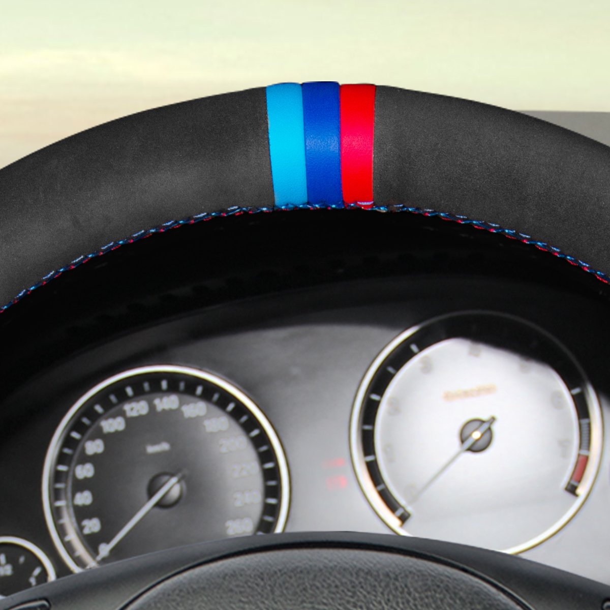 Loncky Black Genuine Leather Custom Steering Wheel Cover for BMW E46 E39 330i 540i 525i 530i