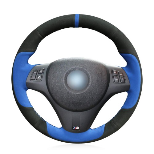 Loncky Auto Black Blue Suede Steering Wheel Covers for BMW E92 M3 2013 2012 2011 2010 2009 / 2011 BMW 1 Series M Accessories