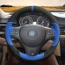 111Loncky Auto Black Genuine Leather Black Blue Suede Steering Wheel Covers for BMW E92 M3 2013 2012 2011 2010 2009 / 2011 BMW 1 Series M Interior Accessories Parts