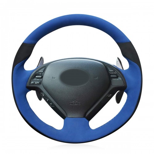 Loncky Auto Black Blue Suede Custom Steering Wheel Cover for Infiniti G37 Q60 QX50 G35 EX35 EX25 EX37 Q40 Infiniti IPL G Sedan Suv Accessories