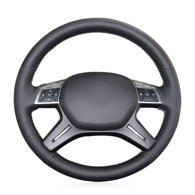 Loncky Auto Custom Fit Black Genuine Leather Black Suede Steering Wheel Cover for Mercedes Benz GL350 BlueTEC / GL450 4MATIC / GL550 4MATIC / Mercedes Benz ML250 BlueTEC 4MATIC / ML350 / ML350 4MATIC / ML400 4MATIC / ML550 4MATIC Accessories