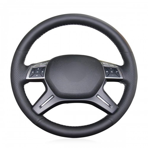 Loncky Auto Custom Fit Black Genuine Leather Black Suede Steering Wheel Cover for Mercedes Benz GL350 BlueTEC GL450 4MATIC GL550 4MATIC Mercedes Benz ML250 BlueTEC 4MATIC ML350 ML350 4MATIC ML400 4MATIC ML550 4MATIC Accessories