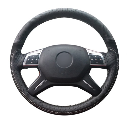 Loncky Auto Custom Fit Black Genuine Leather Black Suede Steering Wheel Cover for Mercedes Benz GL350 BlueTEC GL450 4MATIC GL550 4MATIC Mercedes Benz ML250 BlueTEC 4MATIC ML350 ML350 4MATIC ML400 4MATIC ML550 4MATIC Accessories