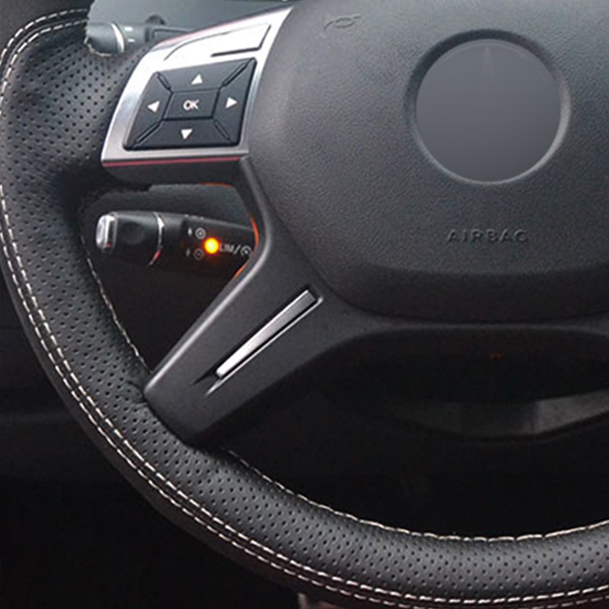 Loncky Auto Custom Fit Black Genuine Leather Black Suede Steering Wheel